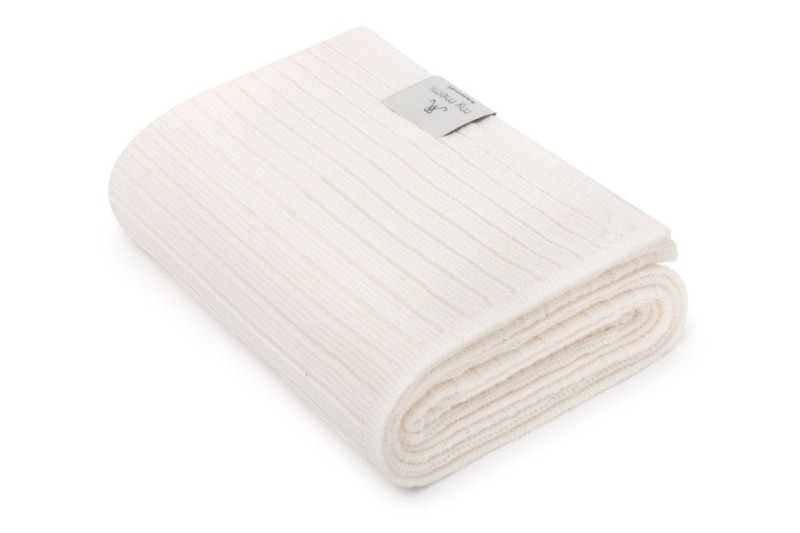 Kocyk ze 100% wełny merino cream w prążek - premium collection my memi