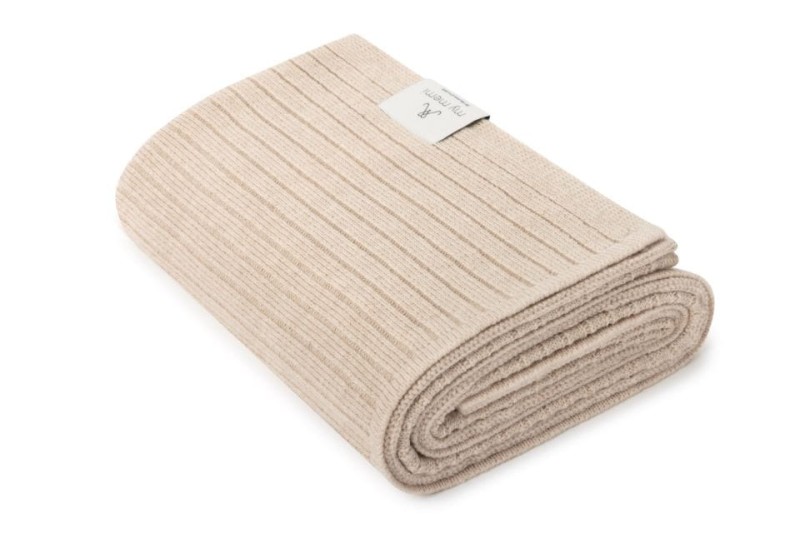 Kocyk ze 100% wełny merino warm beige w prążek - premium collection my memi