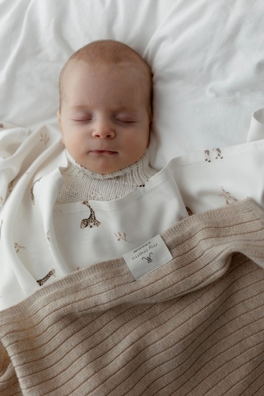 Kocyk ze 100% wełny merino warm beige w prążek - premium collection my memi