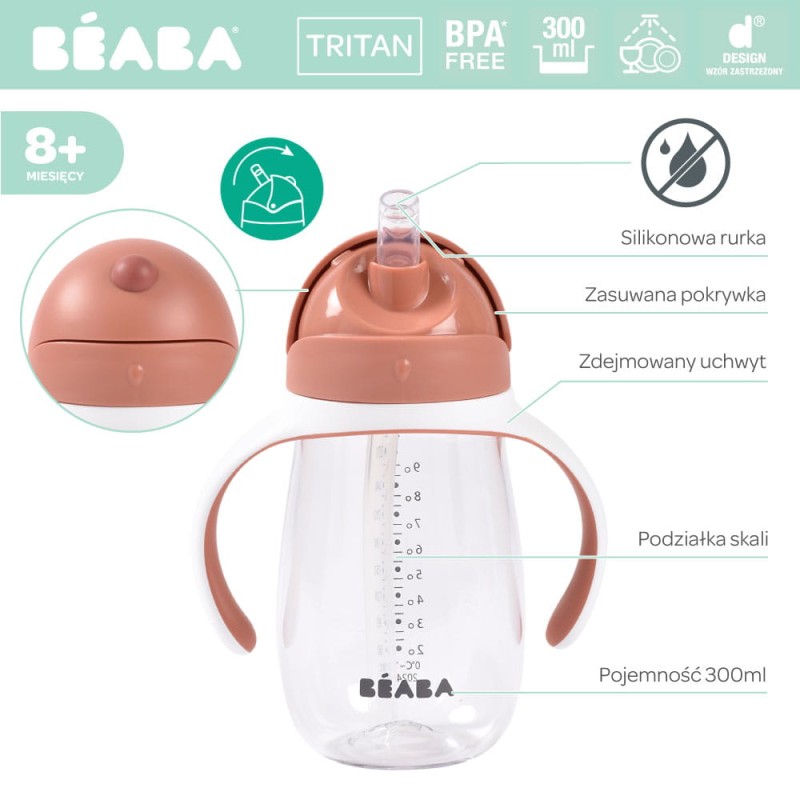 Bidon niekapek ze słomką tritanowy 300 ml Terracotta Beaba