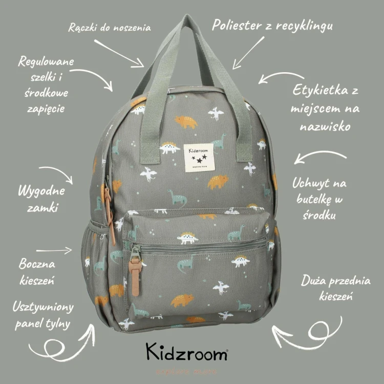 Plecak dla dzieci L Small Dino Green KIDZROOM