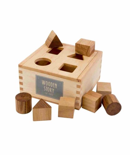 Drewniany Box do Sortowania Kształtów – Naturalny Wooden Story