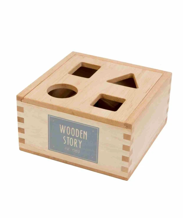Drewniany Box do Sortowania Kształtów – Naturalny Wooden Story