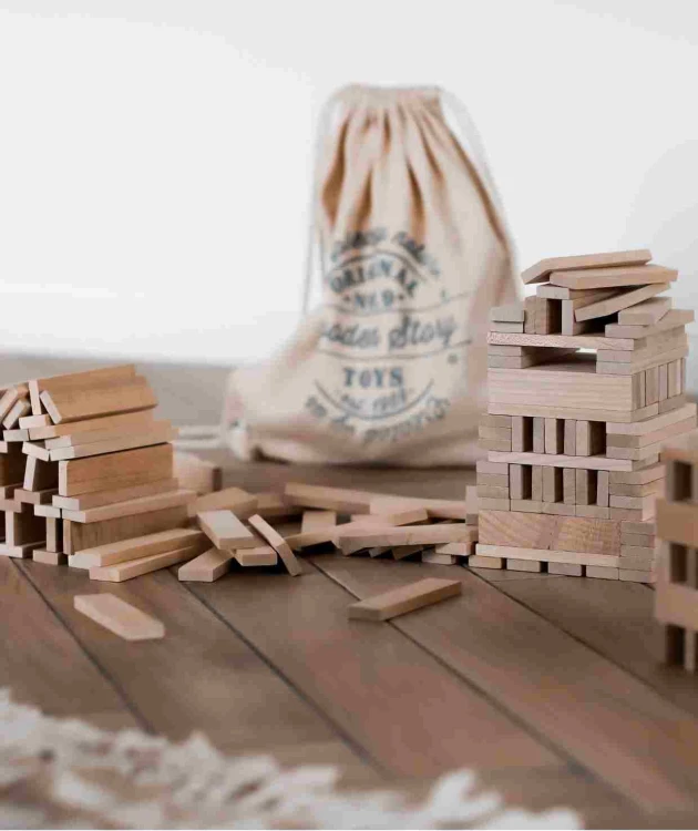 Drewniane Klocki Architektoniczne w Worku – 100 elementów Wooden Story