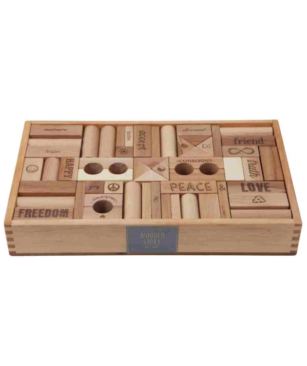 Drewniane Klocki Peace & Love w Skrzynce – 108 elementów Wooden Story