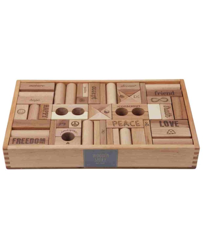 Drewniane Klocki Peace & Love w Skrzynce – 108 elementów Wooden Story