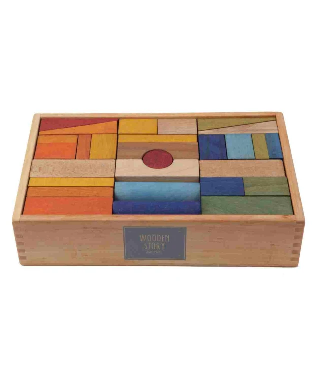 Drewniane Klocki w Skrzynce – Kolorowe, XL 63 elementy Wooden Story