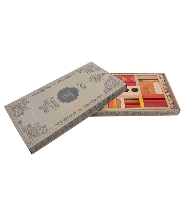 Drewniane Klocki w Skrzynce – Barwa Ciepła, 54 Elementy Wooden Story