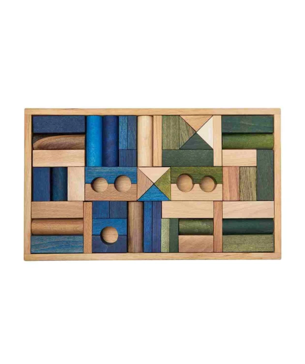 Drewniane Klocki w Skrzynce – Barwa Zimna, 54 Elementy Wooden Story