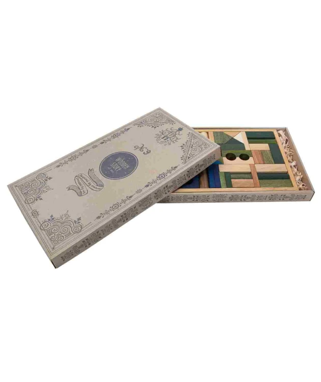 Drewniane Klocki w Skrzynce – Barwa Zimna, 54 Elementy Wooden Story