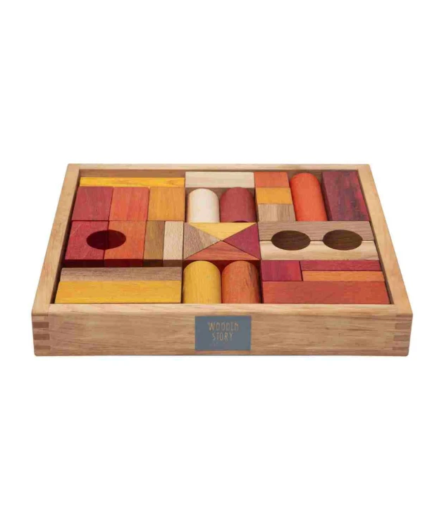 Drewniane Klocki w Skrzynce – Barwa Ciepła, 30 Elementów Wooden Story