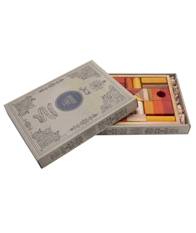 Drewniane Klocki w Skrzynce – Barwa Ciepła, 30 Elementów Wooden Story