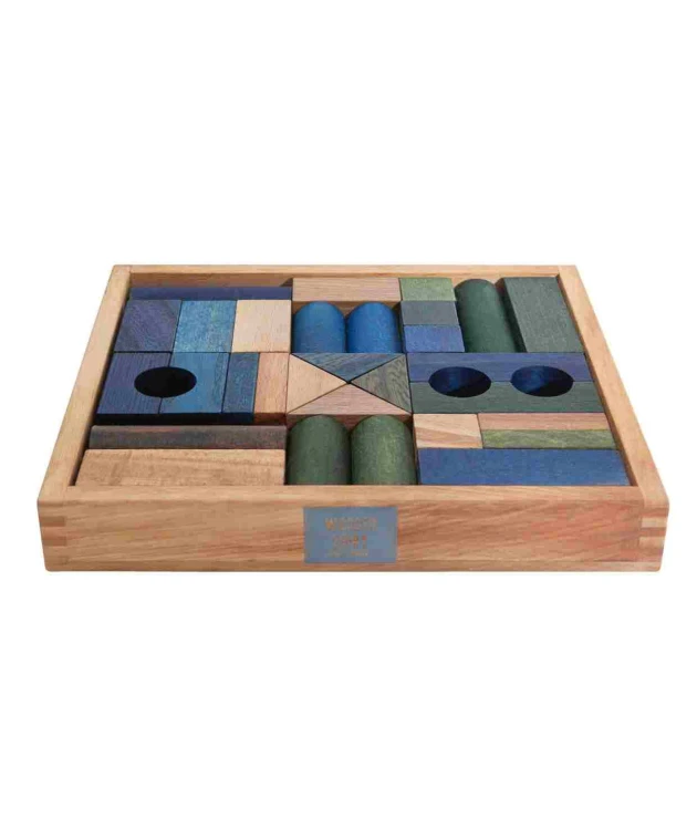 Drewniane Klocki w Skrzynce – Barwa Zimna, 30 Elementów Wooden Story