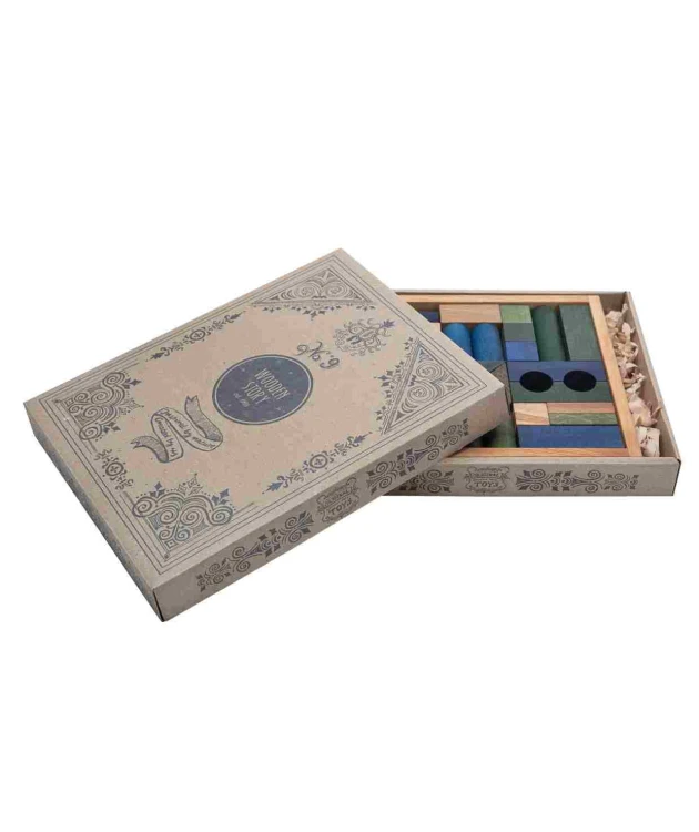 Drewniane Klocki w Skrzynce – Barwa Zimna, 30 Elementów Wooden Story