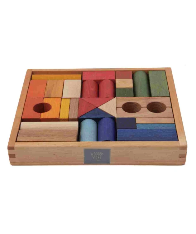 Drewniane Klocki w Skrzynce – Kolorowe, 30 Elementów Wooden Story