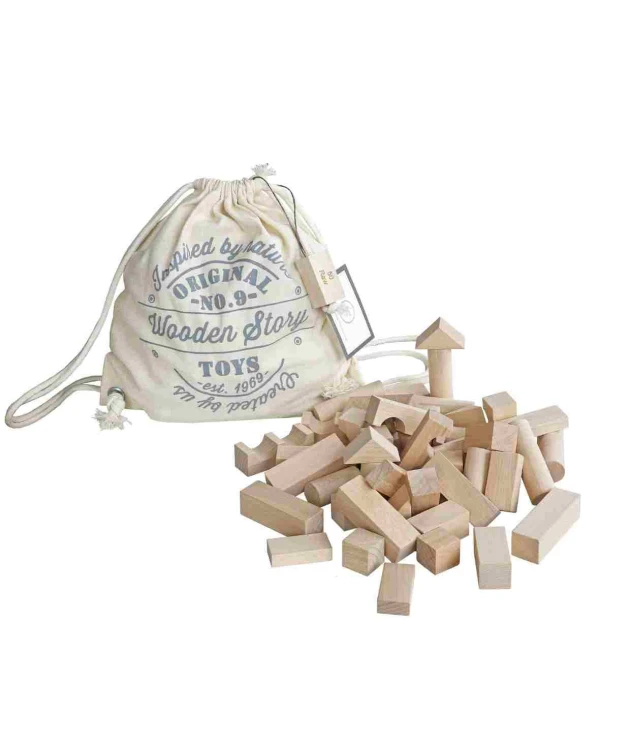 Drewniane Klocki w Worku – Surowe, 50 elementów Wooden Story