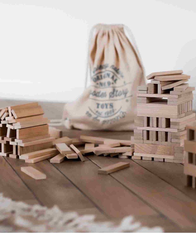 Drewniane Klocki Architektoniczne w Worku – 200 elementów Wooden Story