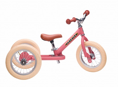Pierwszy rowerek trójkołowy dziecięcy biegowy 2w1 różowy matowy Trybike