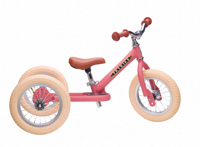Pierwszy rowerek trójkołowy dziecięcy biegowy 2w1 różowy matowy Trybike