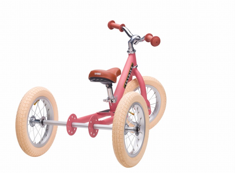 Pierwszy rowerek trójkołowy dziecięcy biegowy 2w1 różowy matowy Trybike