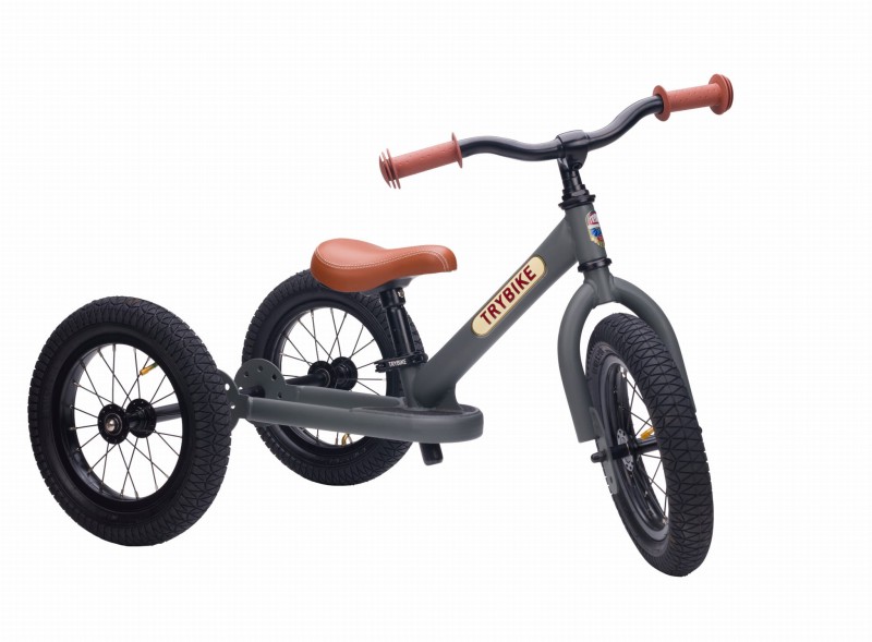 Pierwszy rowerek trójkołowy dziecięcy biegowy 2w1 szary matowy Trybike