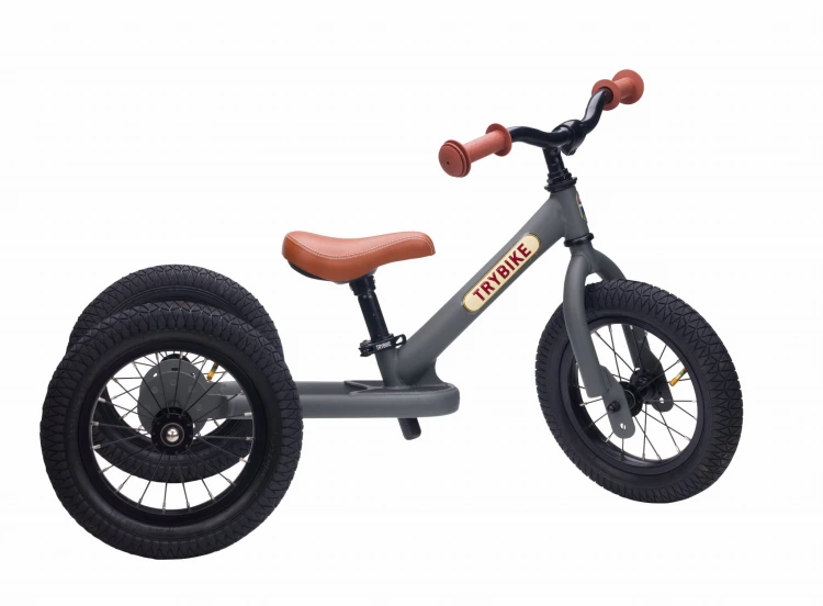 Pierwszy rowerek trójkołowy dziecięcy biegowy 2w1 szary matowy Trybike