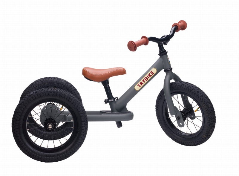 Pierwszy rowerek trójkołowy dziecięcy biegowy 2w1 szary matowy Trybike