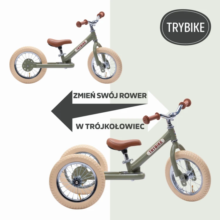 Pierwszy rowerek trójkołowy dziecięcy biegowy 2w1 zielony matowy Trybike