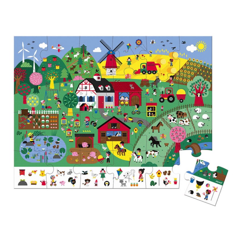 Puzzle obserwacyjne w walizce Farma 3+ Janod
