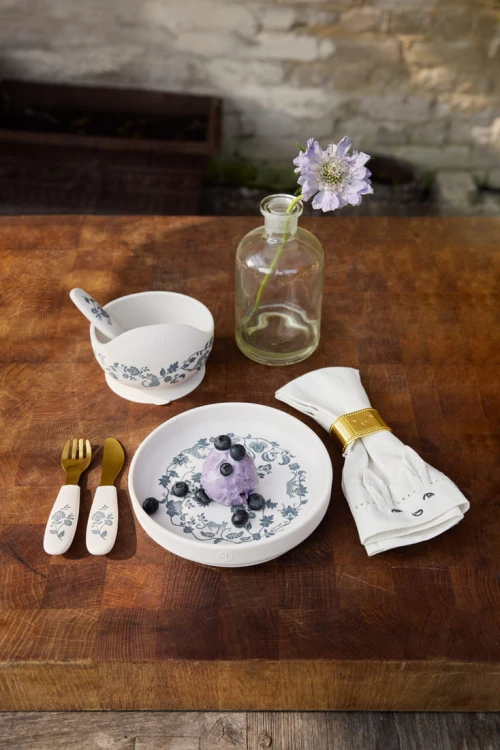 Elodie Details - Zestaw silikonowy - talerzyk i sztućce - Garden Leo Toile