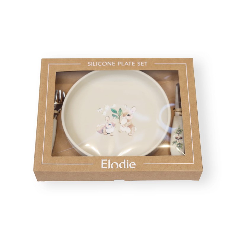 Elodie Details - Zestaw silikonowy - talerzyk i sztućce - Bunny Darling