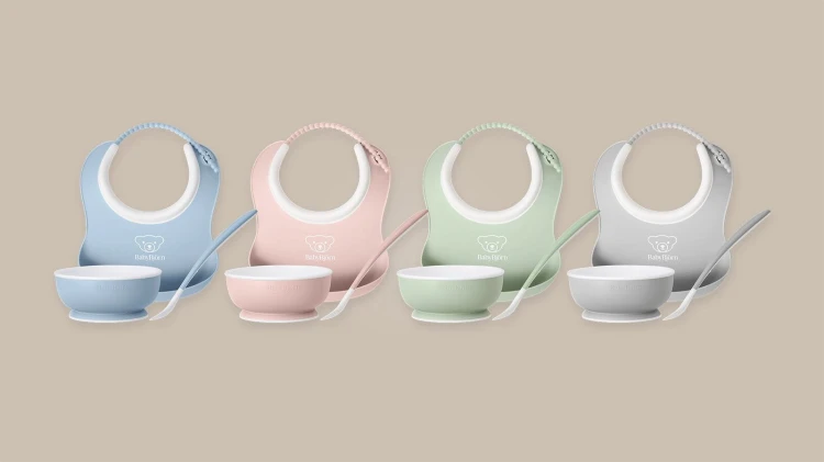 BABYBJORN - Zestaw do karmienia 3 szt. - Powder Blue