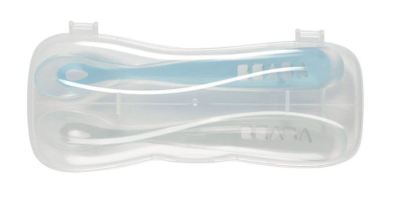Zestaw 2 łyżeczek silikonowych w podróżnym etui 4 m+ Windy Blue Beaba