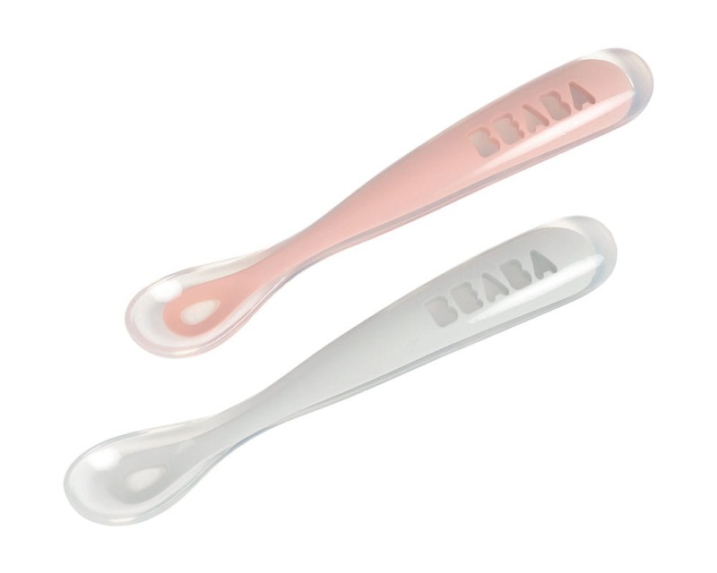 Zestaw 2 łyżeczek silikonowych w podróżnym etui 4 m+ Old Pink Beaba