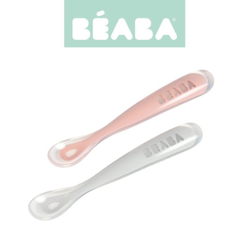 Zestaw 2 łyżeczek silikonowych w podróżnym etui 4 m+ Old Pink Beaba