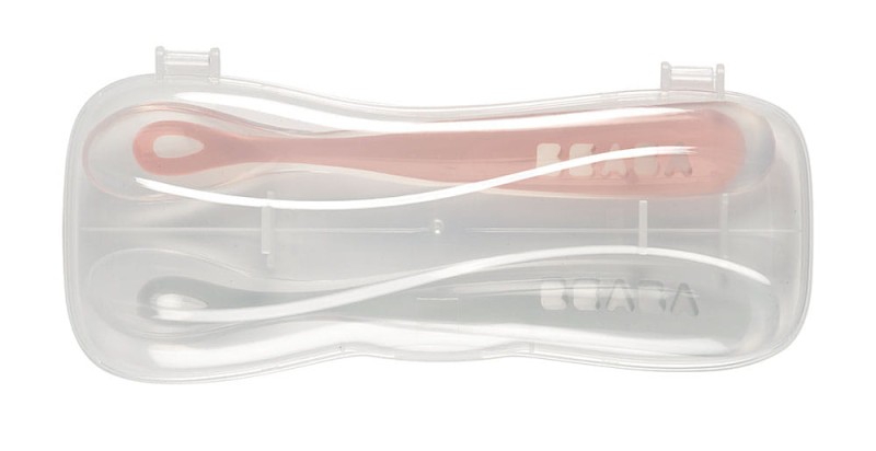 Zestaw 2 łyżeczek silikonowych w podróżnym etui 4 m+ Old Pink Beaba