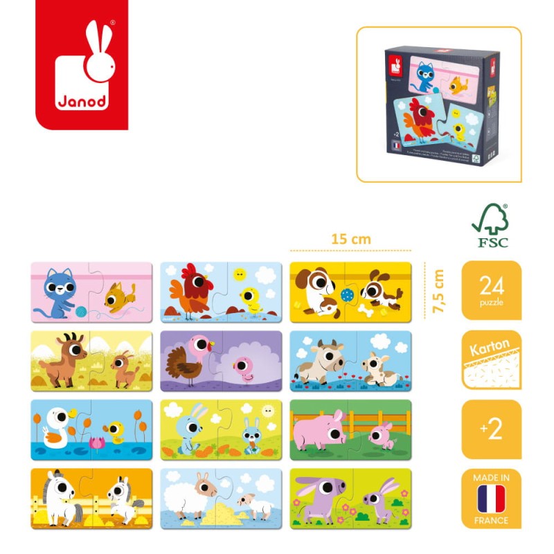 Pierwsze puzzle do pary Zwierzęta i ich dzieci 24 elementy 2+ Janod