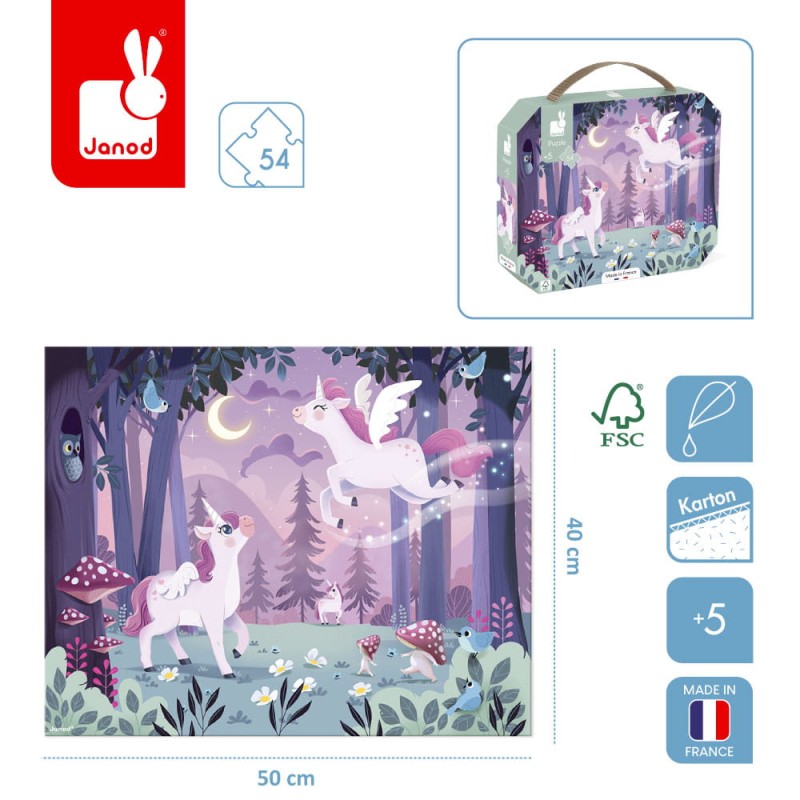 Puzzle w walizce Jednorożce 54 elementy 5+ Made in France Janod