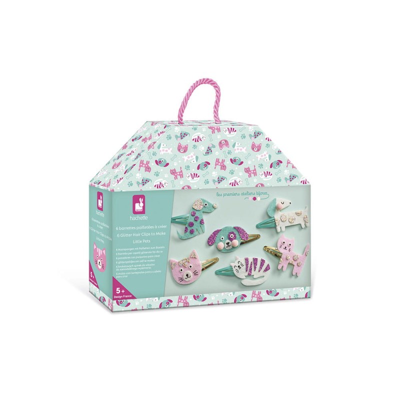 Zestaw kreatywny do tworzenia biżuterii Brokatowe spinki do włosów Pieski i kotki 5+ Janod