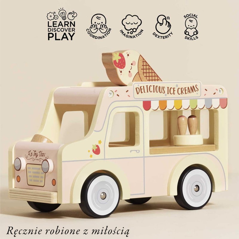 Drewniany samochód retro lodziarnia Dolly zabawka dla dzieci Le Toy Van