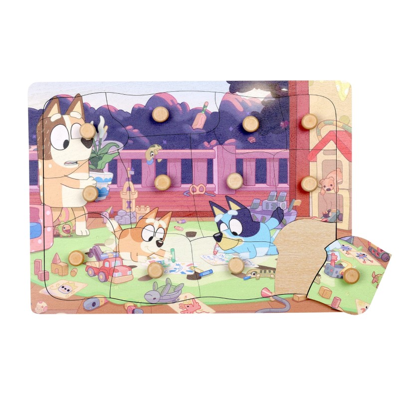 Drewniana układanka puzzle z uchwytami 12 elementów Bluey zabawka dla dzieci MICKI