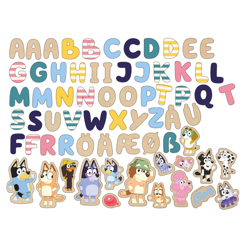 Drewniane magnetyczne literki i obrazki edukacyjna zabawka dla dzieci Bluey MICKI