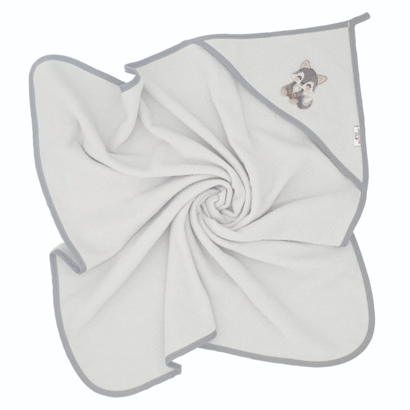 Okrycie kąpielowe z kapturkiem 100x100 SZARE WILK Bocioland