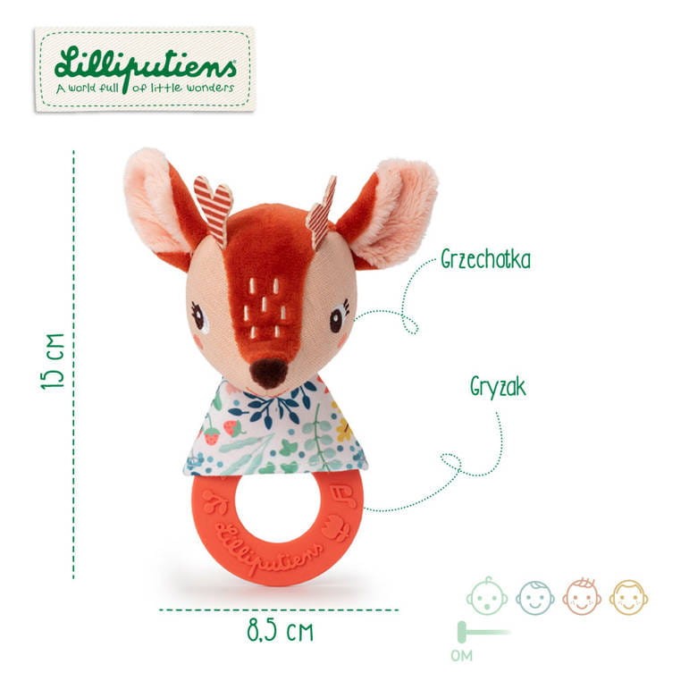 Grzechotka z silikonowym gryzakiem Sarenka Stella 0 m+ Lilliputiens