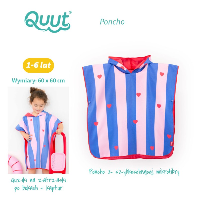 Dwustronne poncho kąpielowe dla dzieci Cherry Red Quut