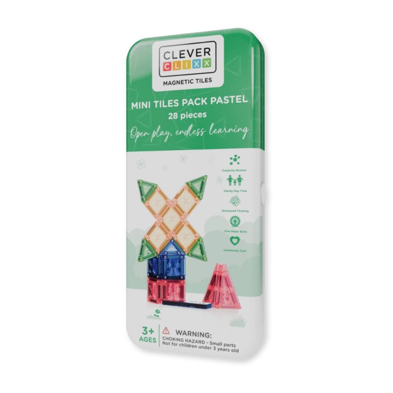Klocki magnetyczne Mini Tiles Pack Pastel 28 el. Cleverclixx