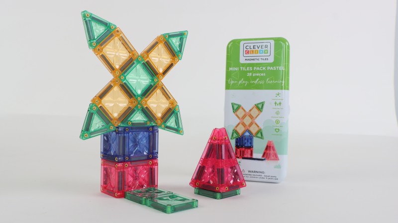 Klocki magnetyczne Mini Tiles Pack Pastel 28 el. Cleverclixx