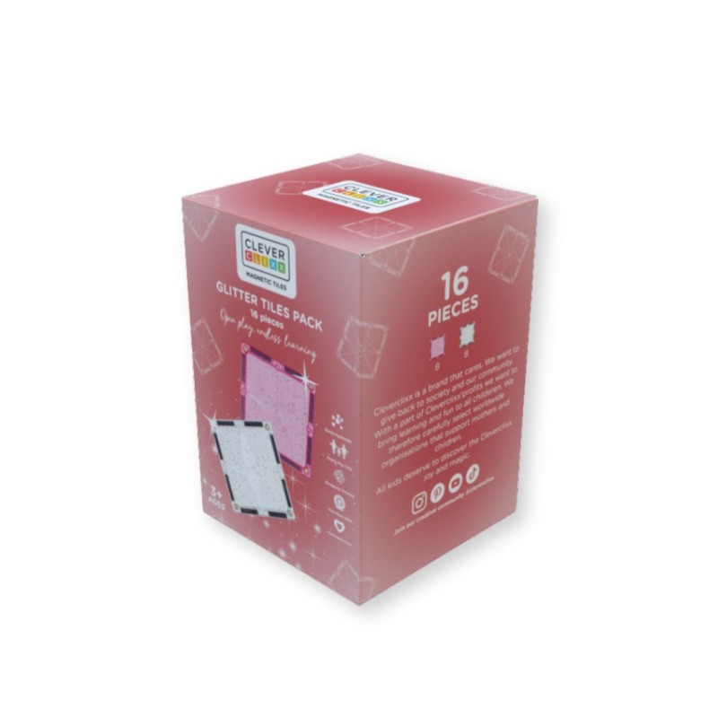 Klocki magnetyczne Glitter Tiles Pack Transparent / Pink - 16 el. Cleverclixx