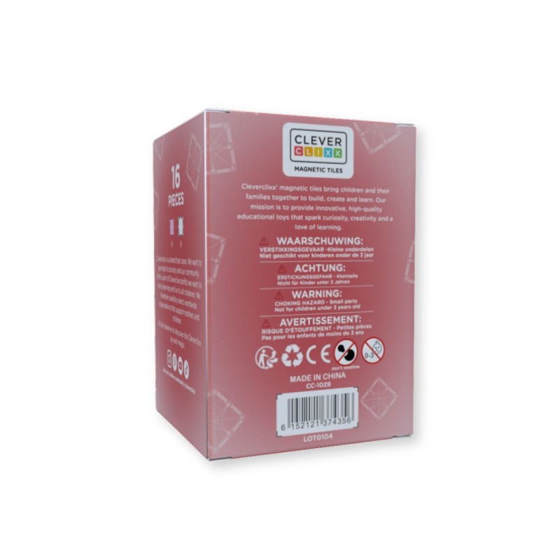 Klocki magnetyczne Glitter Tiles Pack Transparent / Pink - 16 el. Cleverclixx