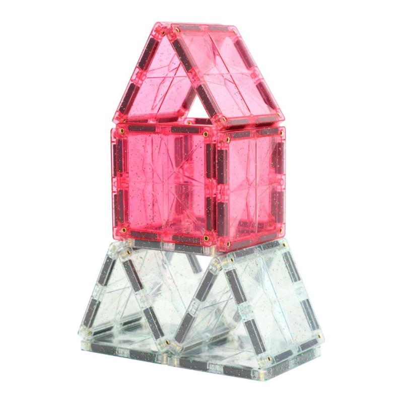 Klocki magnetyczne Glitter Tiles Pack Transparent / Pink - 16 el. Cleverclixx